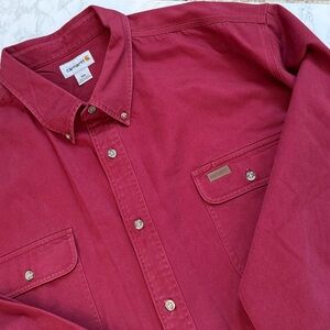 Carhartt Men’s 4XL Burgundy Work Shirt Heavyweight Cotton Button Up